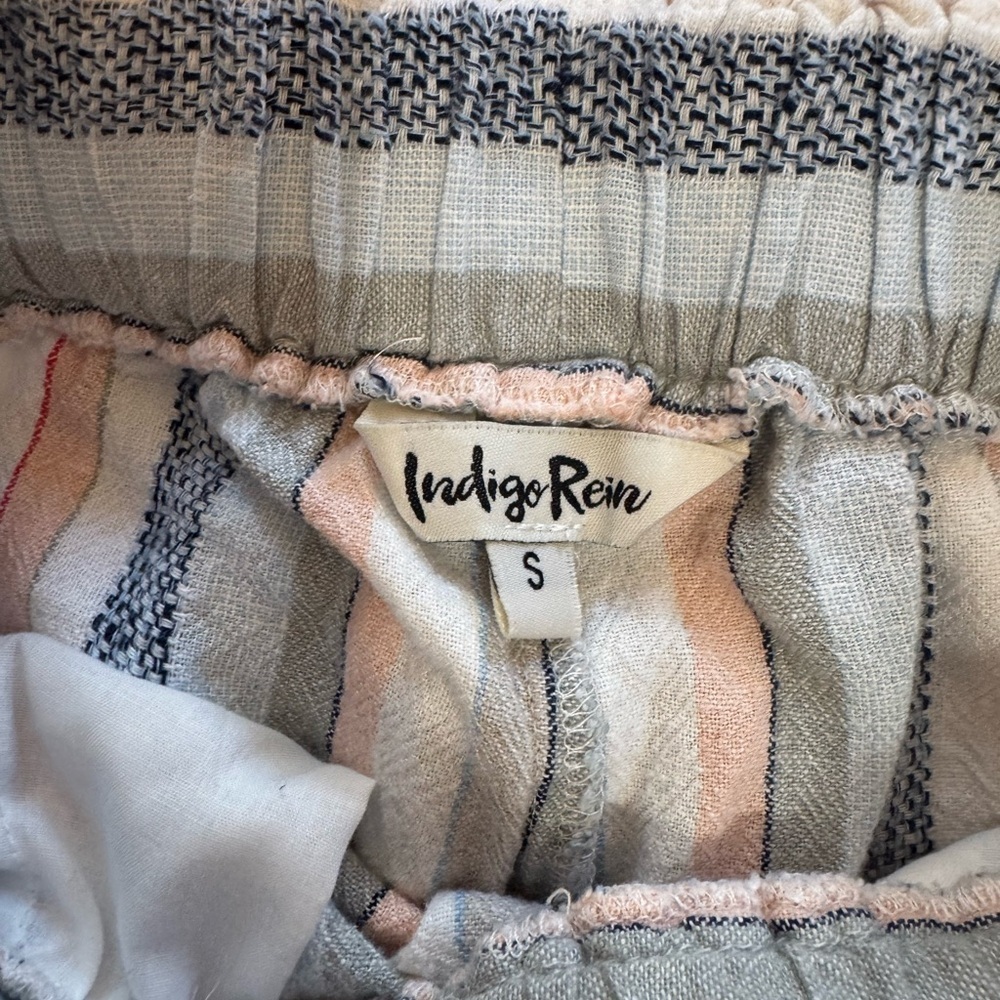 Women’s Indigo Rein BOHO linen blend wide leg multi-colored striped crop pants S - Picture 3 of 4